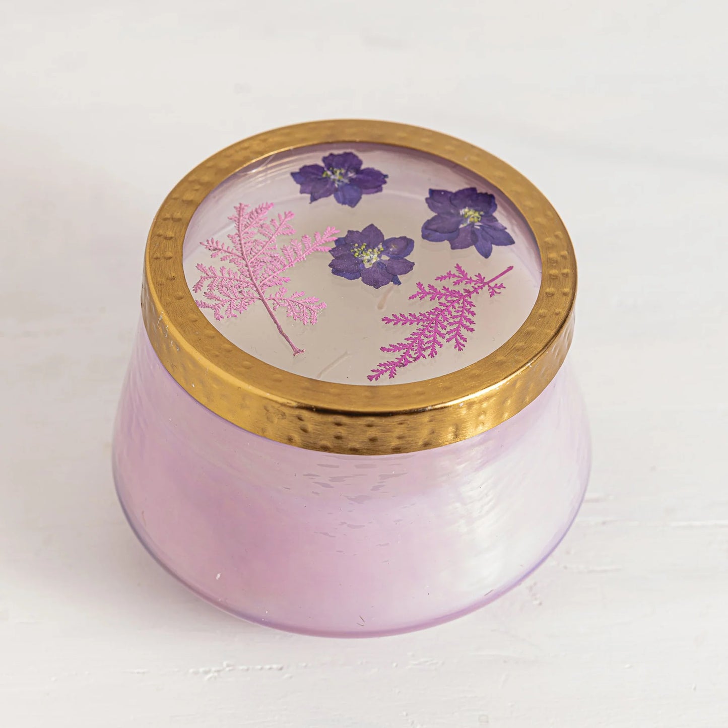 Rosy Rings, Large Blackberry & Coconut Watercolor Pressed Floral Candle 21 oz - Boutique Dandelion