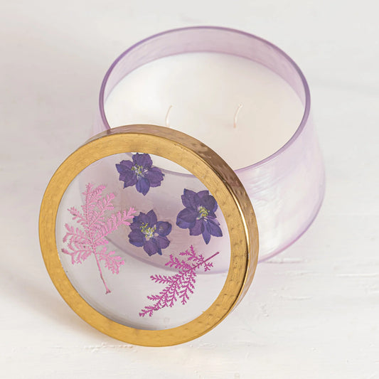 Rosy Rings, Large Blackberry & Coconut Watercolor Pressed Floral Candle 21 oz - Boutique Dandelion