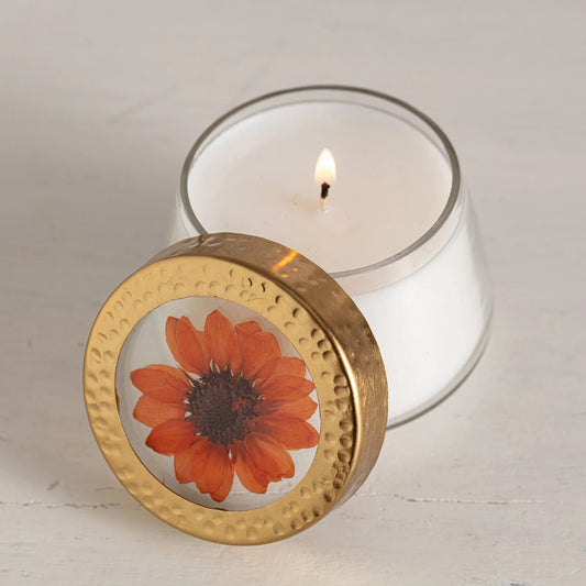 Rosy Rings, Harvest Pumpkin Small Pressed Floral Candle - Boutique Dandelion