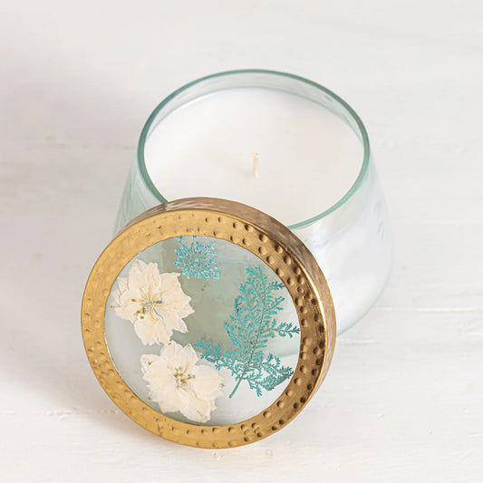 Rosy Rings, Medium Pacific Coast Watercolor Pressed Floral Candle 10 oz - Boutique Dandelion