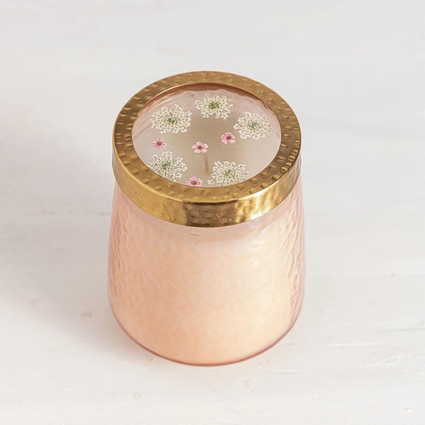 Rosy Rings, Tall Rose + Oud Watercolor Pressed Floral Candle 12 oz - Boutique Dandelion
