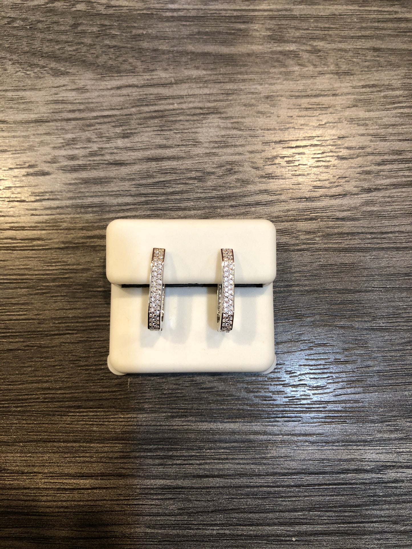 Rectangle Square Inset CZ Hoop Earrings