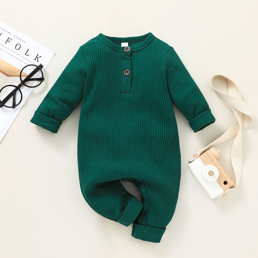 Cotton Ribbed Button Up Romper For Baby Toddler