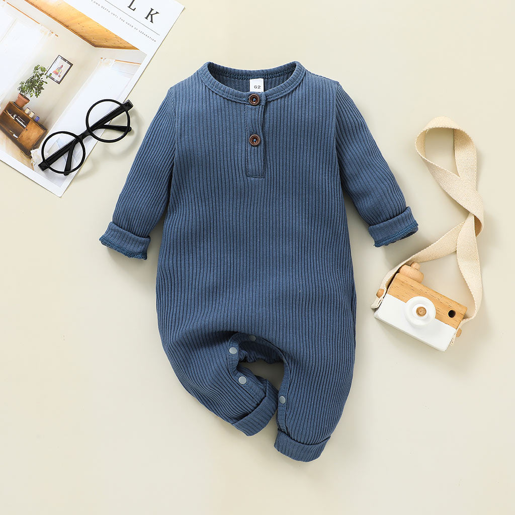 Cotton Ribbed Button Up Romper For Baby Toddler