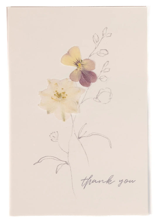 Rosy Rings, Thank You Card - White Larkspur Pressed Floral Stationery - Boutique Dandelion