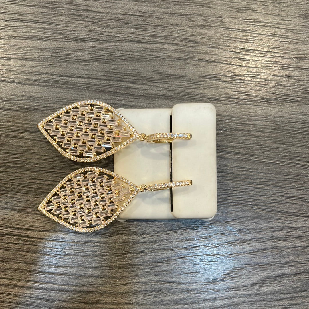 Gold Baguette Leaf Earrings