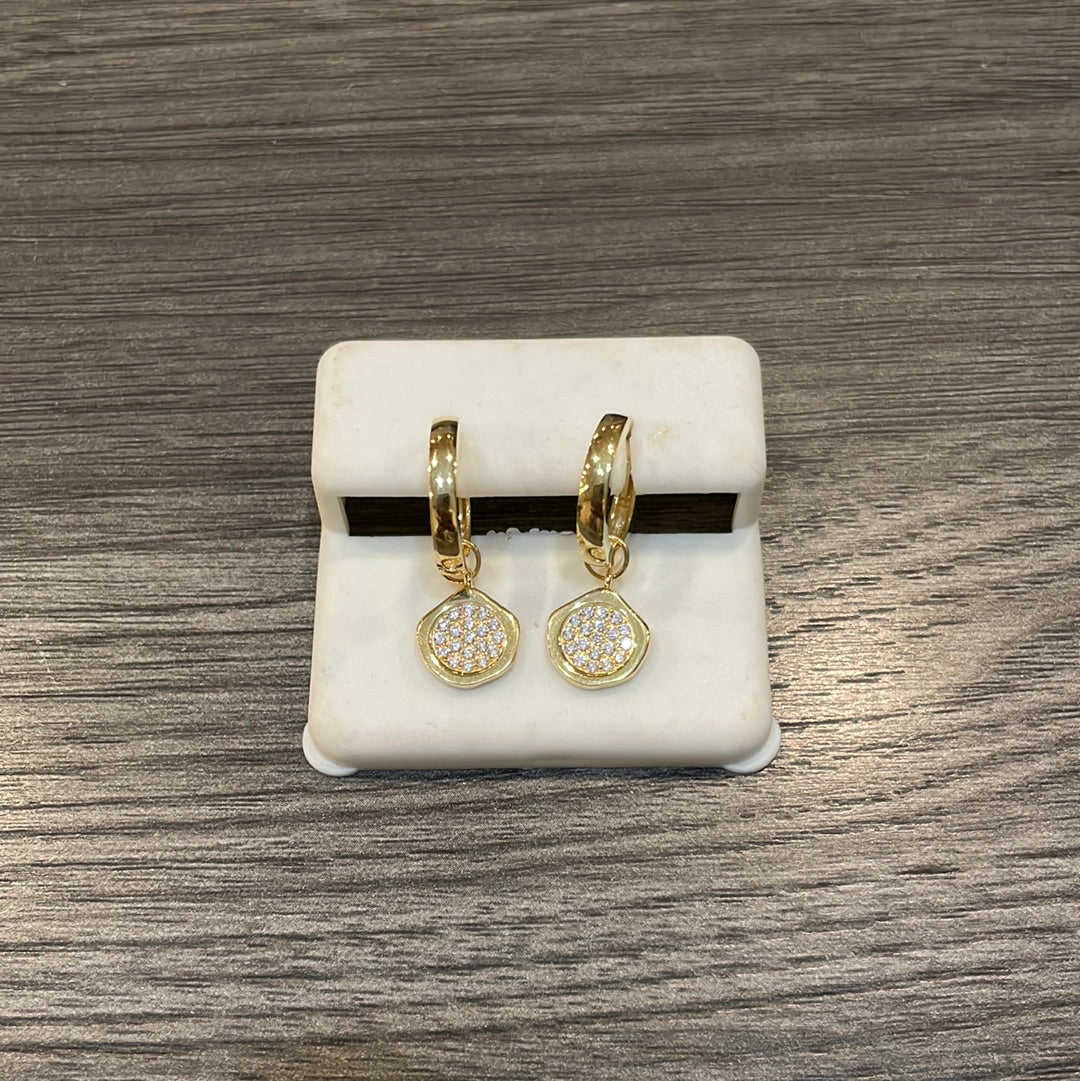 Gold Hoop CZ Pendant Earrings
