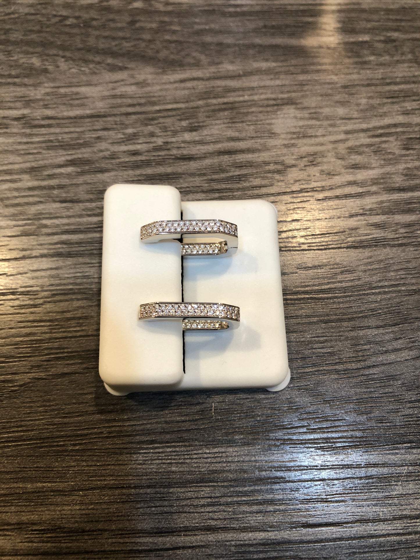 Rectangle Square Inset CZ Hoop Earrings