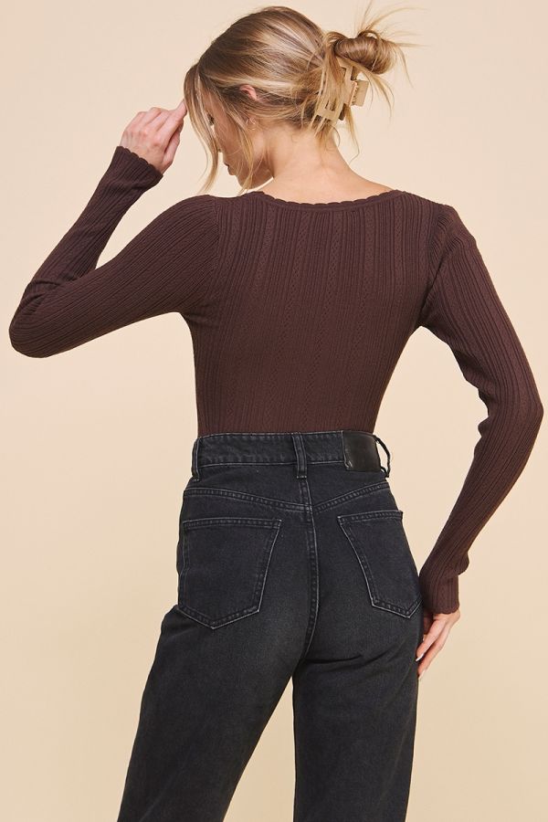Ribbed Scoop Neck Long Sleeve Bodysuit