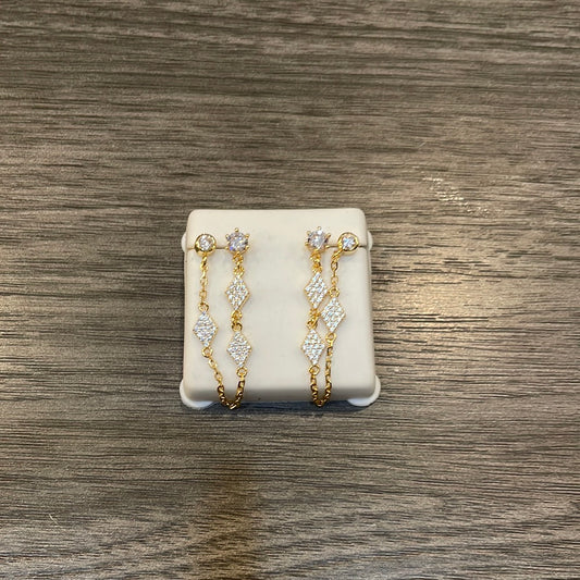 Double Diamond Chain CZ Earrings