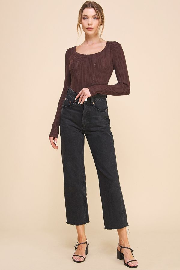 Ribbed Scoop Neck Long Sleeve Bodysuit