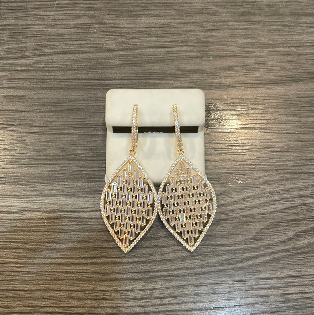 Gold Baguette Leaf Earrings