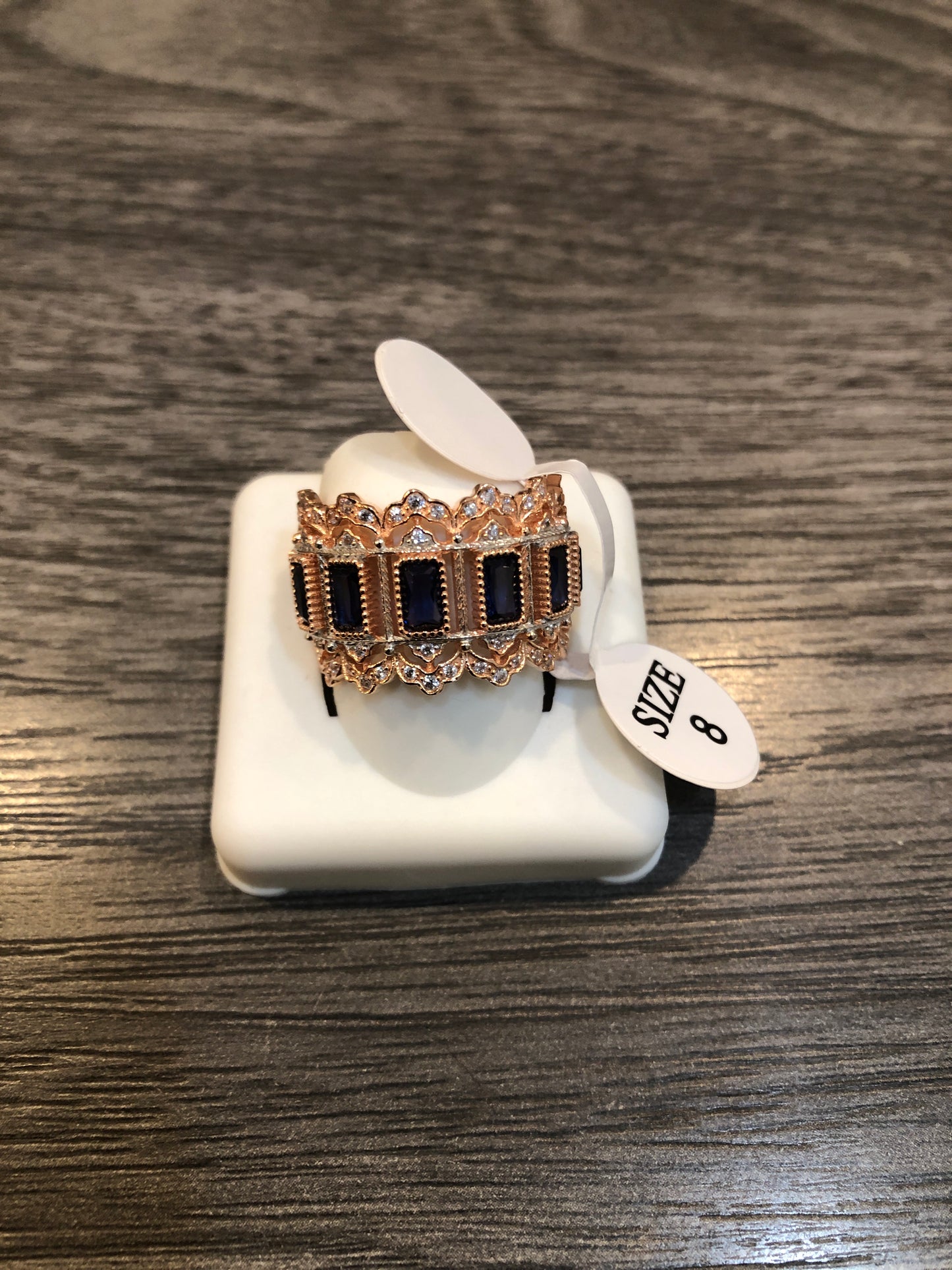 Blue Rose Gold CZ Ring