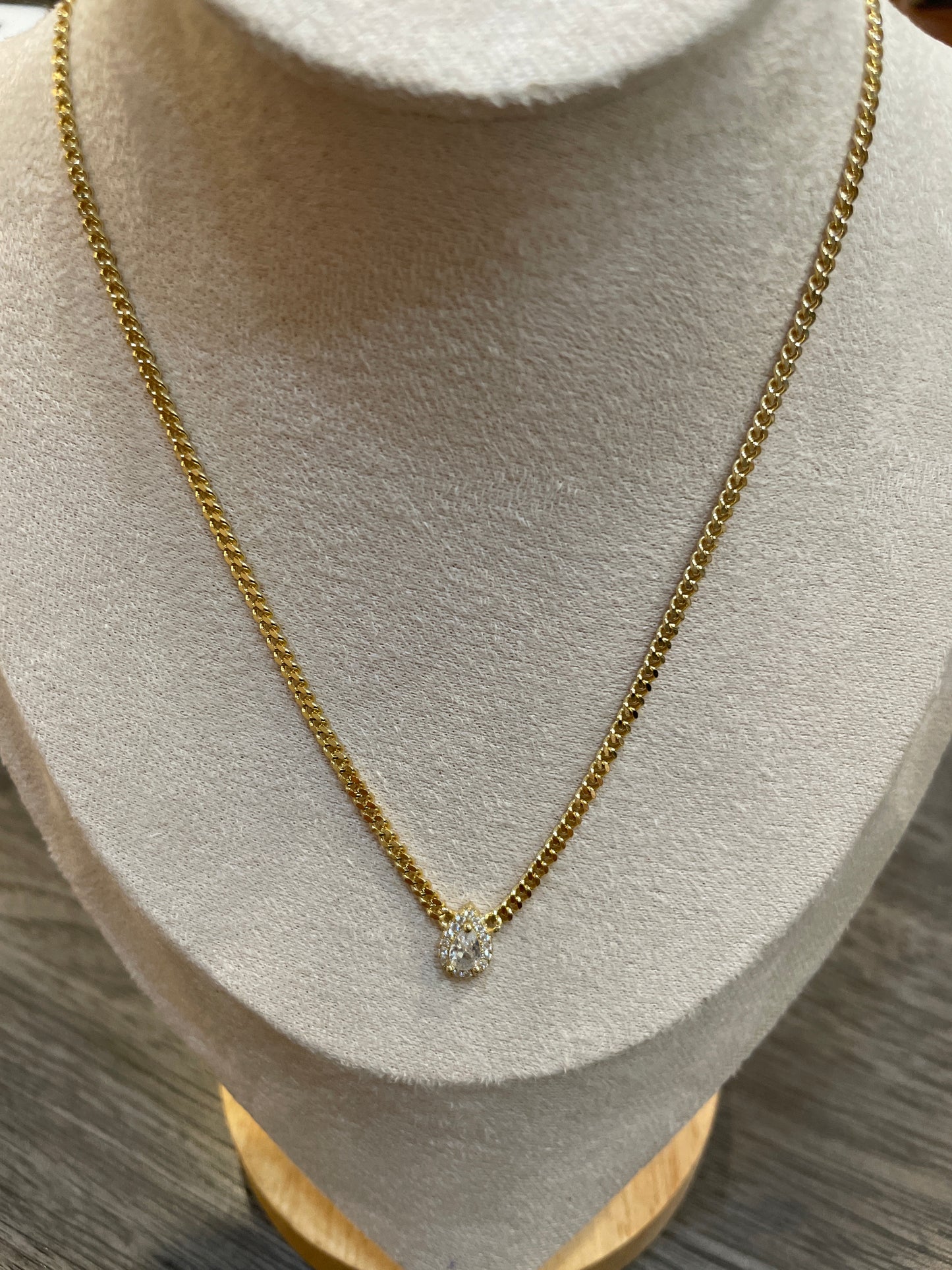 Halo Pear CZ Link Chain Necklace