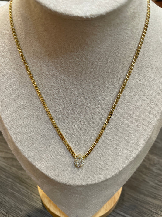 Halo Pear CZ Link Chain Necklace