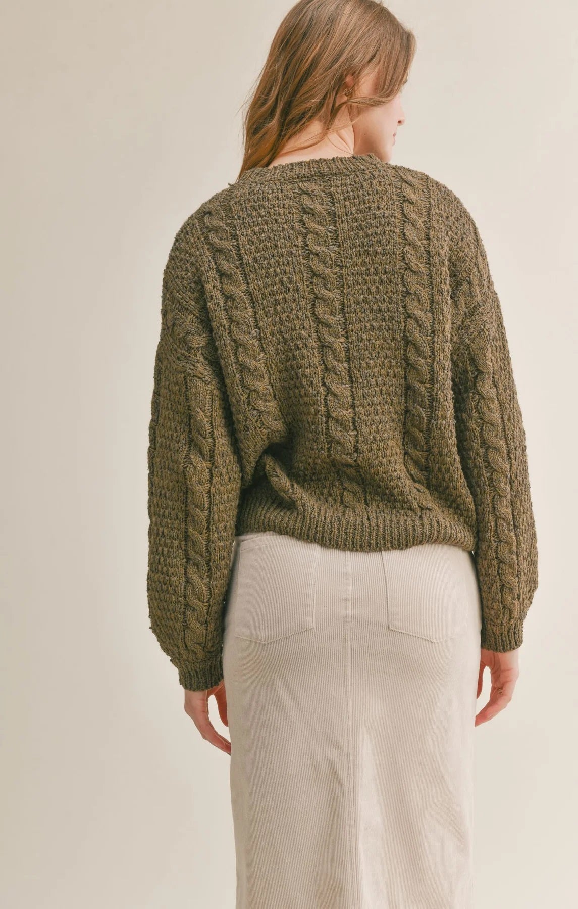 Sadie & Sage, Vera Cable Knit Sweater in Olive - Boutique Dandelion