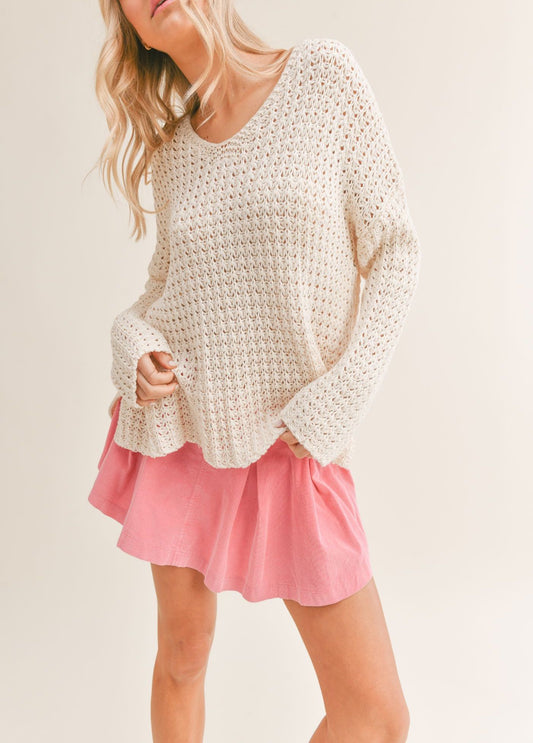 Sadie & Sage, Beach Front Open Knit Sweater in Ivory - Boutique Dandelion