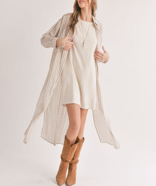 Sadie & Sage, Sands Thin Stripe Outer Layer Duster Shirt in Ivory Stripe - Boutique Dandelion