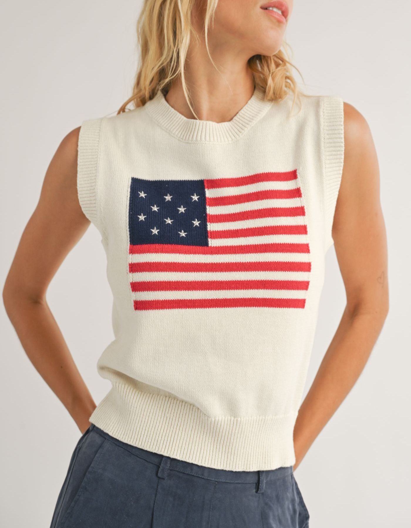 Sadie & Sage, Americana Flag Sweater Tank in Ivory - Boutique Dandelion