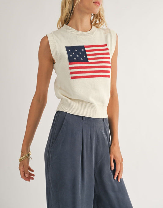 Sadie & Sage, Americana Flag Sweater Tank in Ivory - Boutique Dandelion
