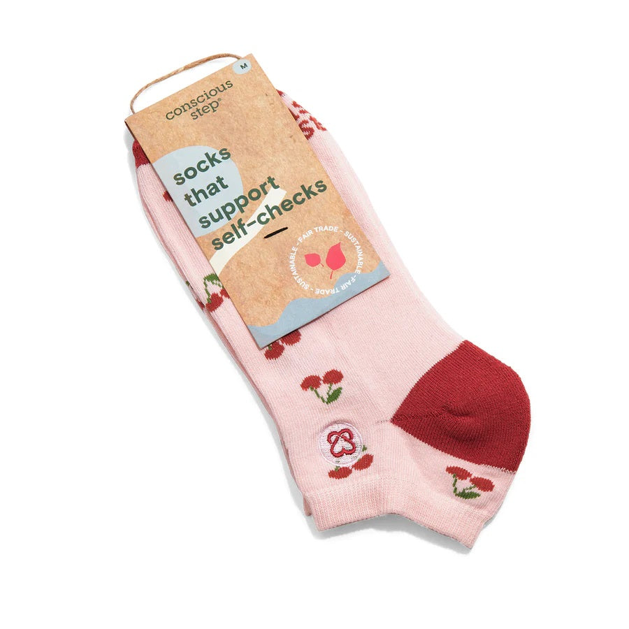 Conscious Step, Ankle Socks That Support Self-Checks - Cherries - Boutique Dandelion