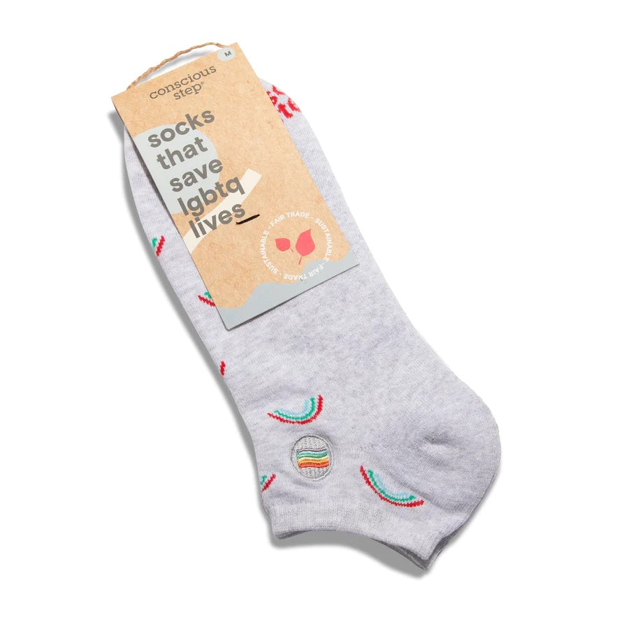 Conscious Step, Ankle Socks That Save LGBTQ Lives - Grey Rainbows - Boutique Dandelion