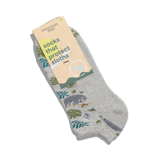 Conscious Step, Ankle Socks That Protect Sloths - Grey - Boutique Dandelion