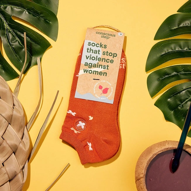 Conscious Step, Ankle Socks That Stop Violence Against Women - Beautiful Butterflies Orange - Boutique Dandelion