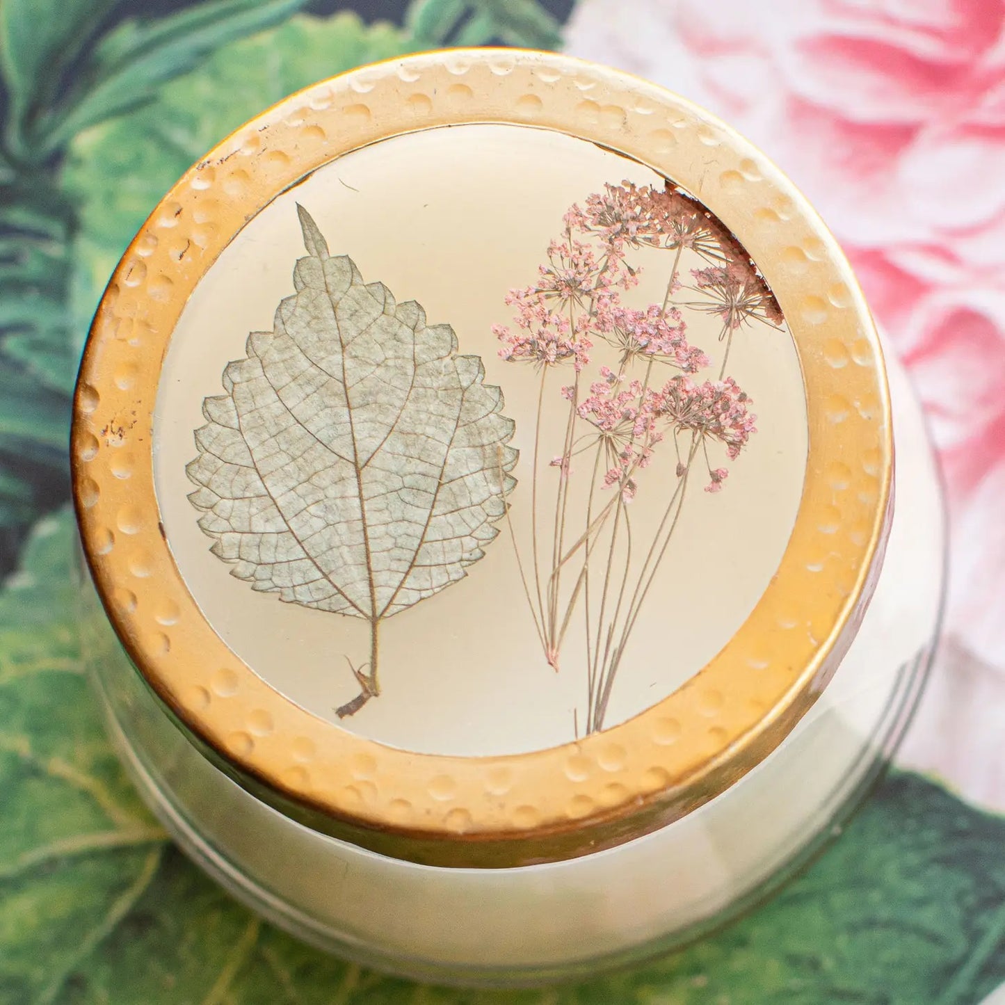 Rosy Rings, Apricot Rose Pressed Flower Candle