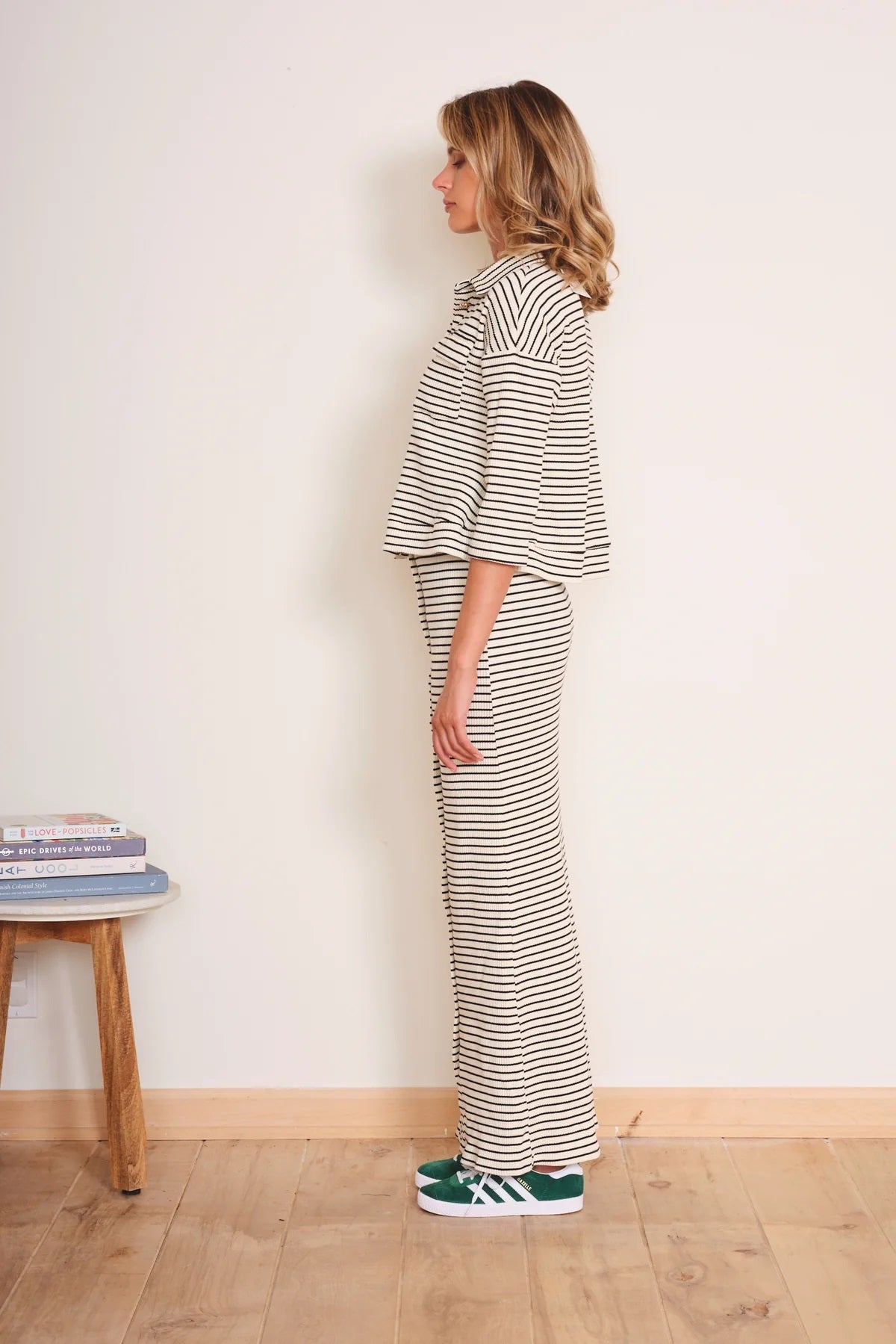 dRA Clothing Los Angeles, Lugo Maxi Skirt in Ivory Black Stripe - Boutique Dandelion