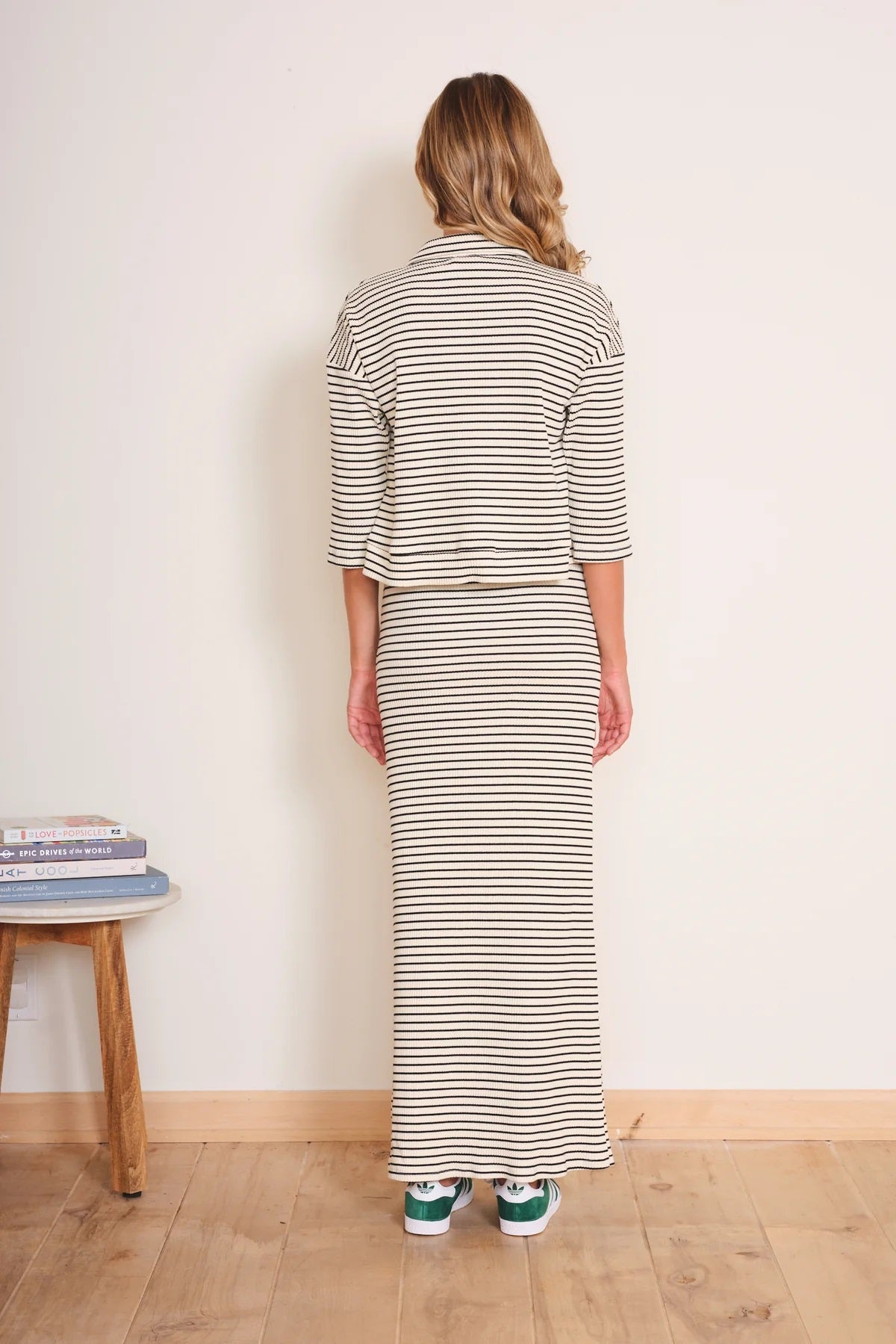 dRA Clothing Los Angeles, Lugo Maxi Skirt in Ivory Black Stripe - Boutique Dandelion