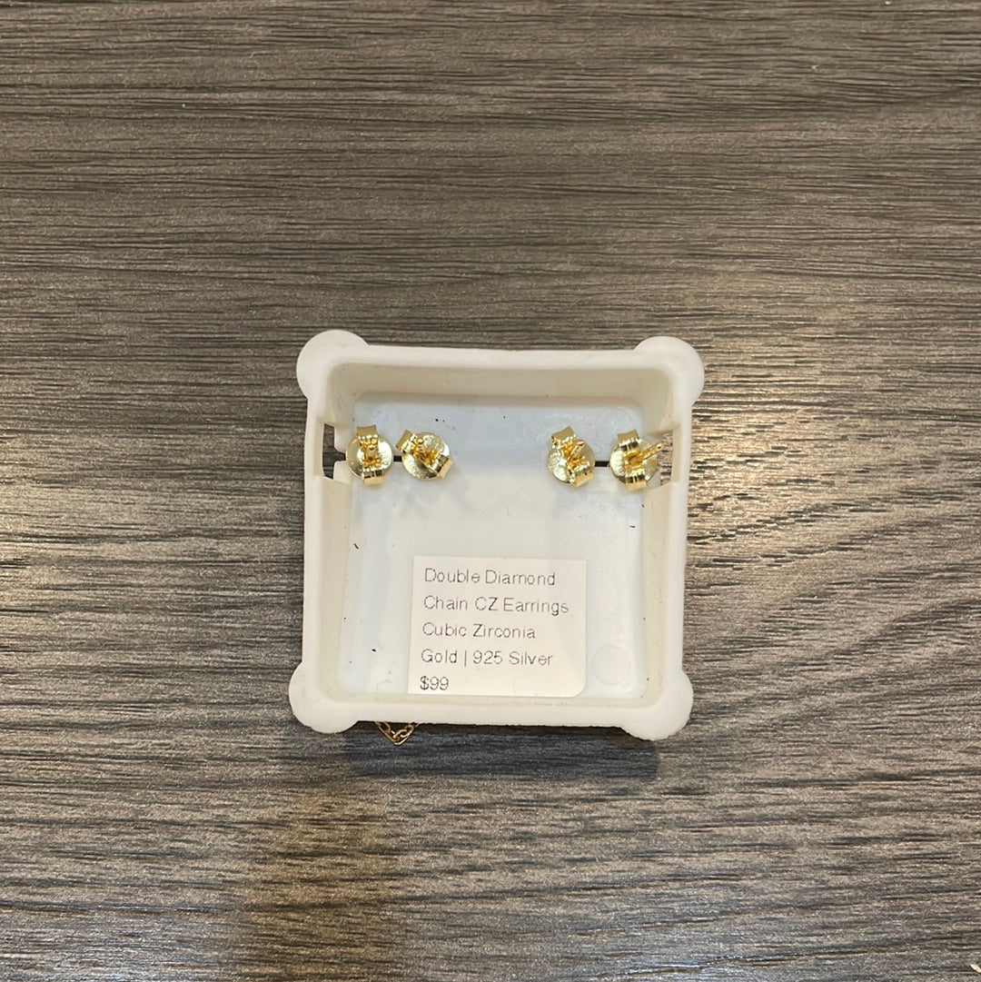 Double Diamond Chain CZ Earrings