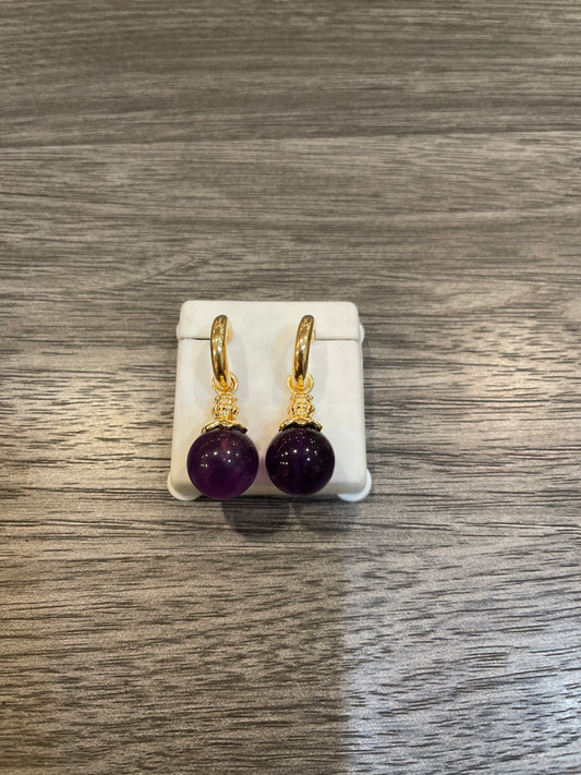 Amethyst French Ball Earrings