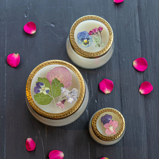 Rosy Rings, Blushing Rosewood Pressed Floral Candle