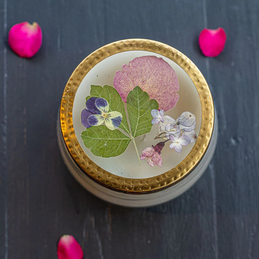 Rosy Rings, Blushing Rosewood Pressed Floral Candle