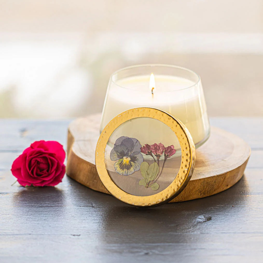 Rosy Rings, Blushing Rosewood Pressed Floral Candle