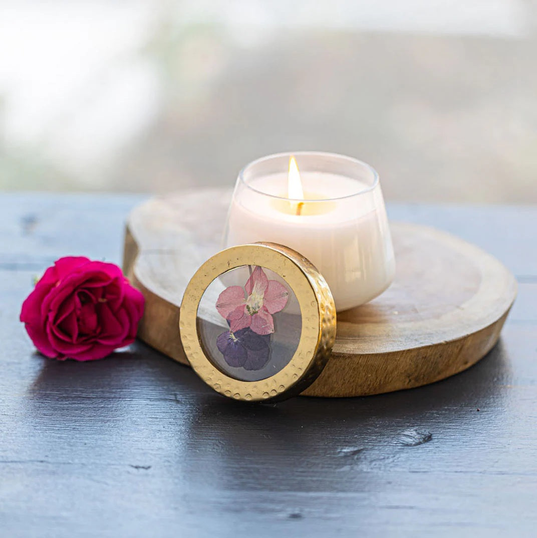 Rosy Rings, Blushing Rosewood Pressed Floral Candle