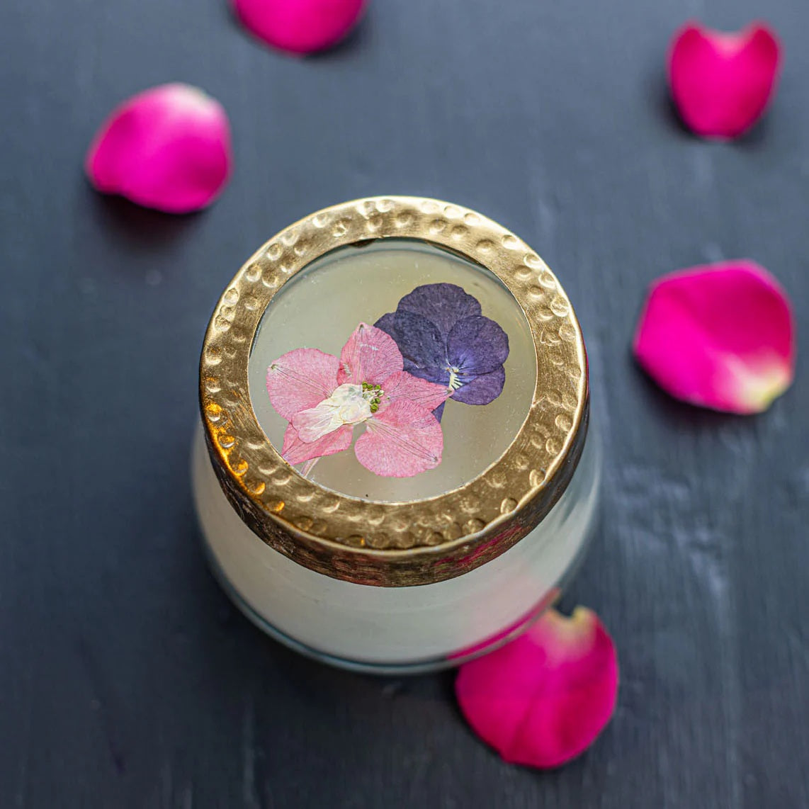 Rosy Rings, Blushing Rosewood Pressed Floral Candle