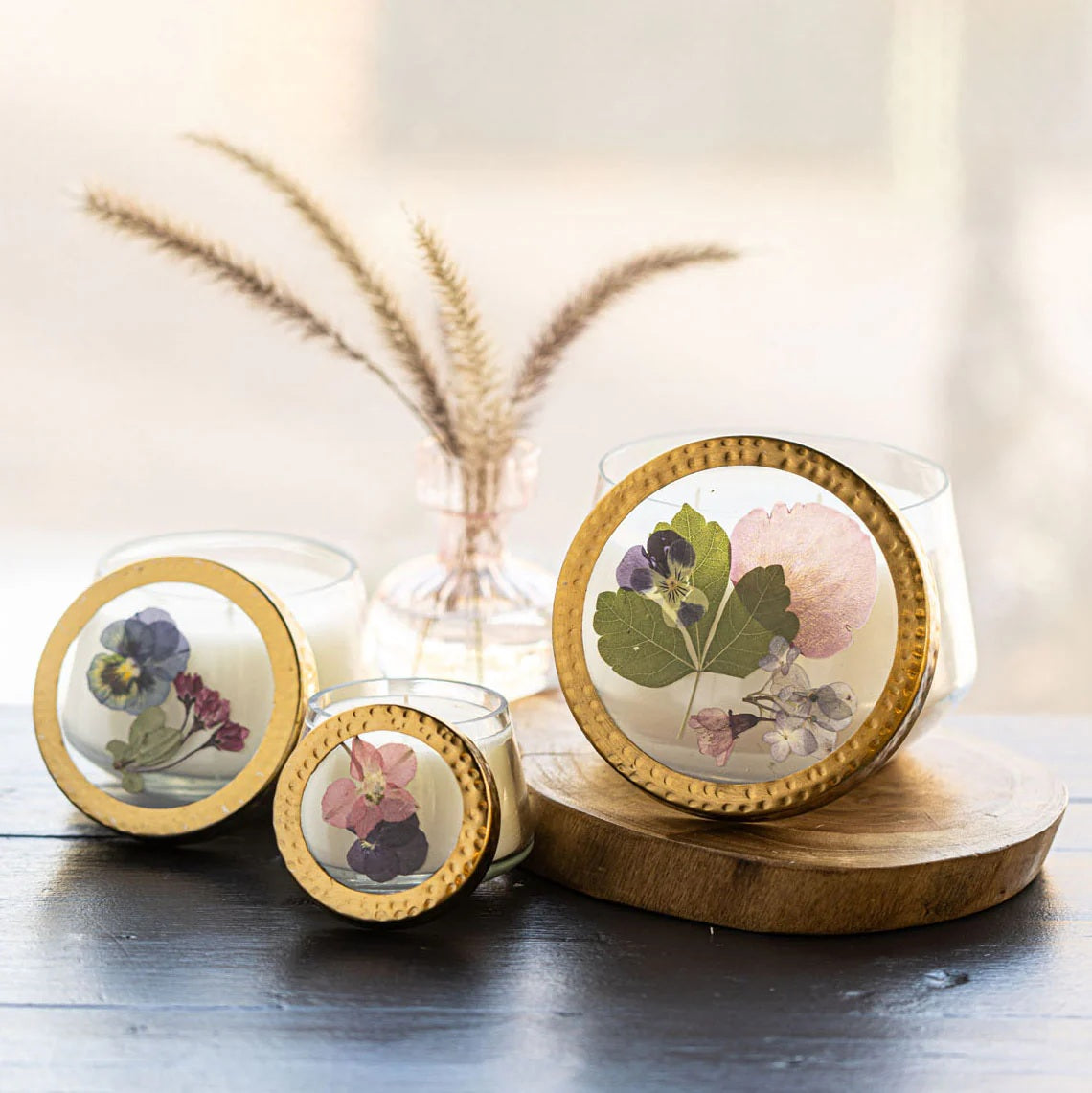 Rosy Rings, Blushing Rosewood Pressed Floral Candle