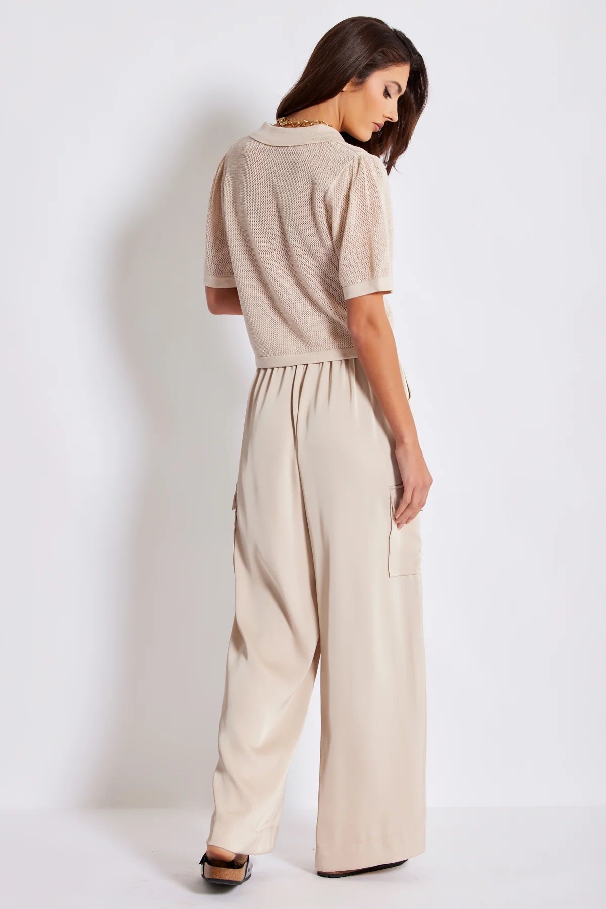 Bishop + Young, Pull On Satin Cargo Pants in  Natural - Boutique Dandelion