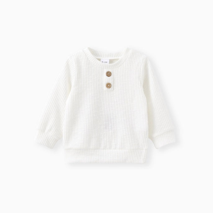 Ribbed Long Sleeve Button Detail Knit Top