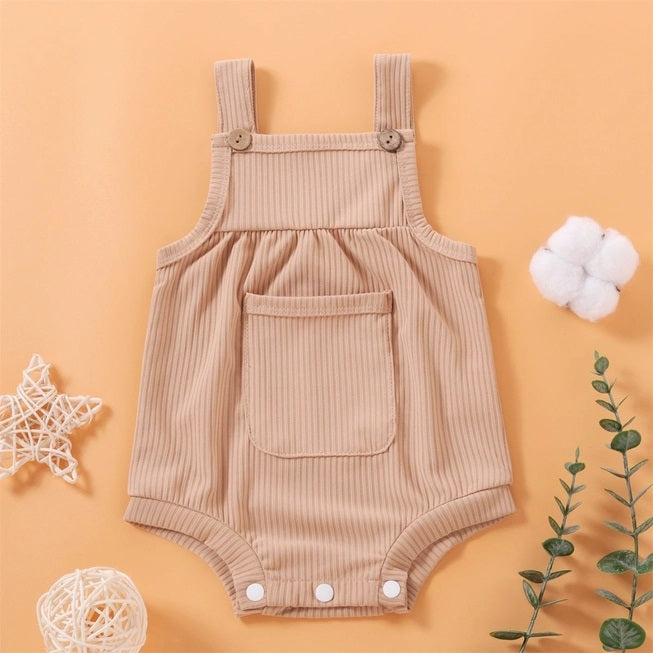 Solid Front Pocket Baby Romper