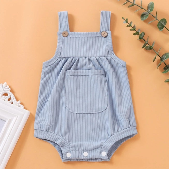 Solid Front Pocket Baby Romper