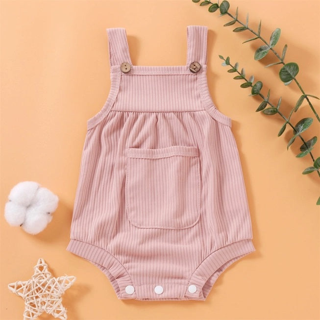 Solid Front Pocket Baby Romper