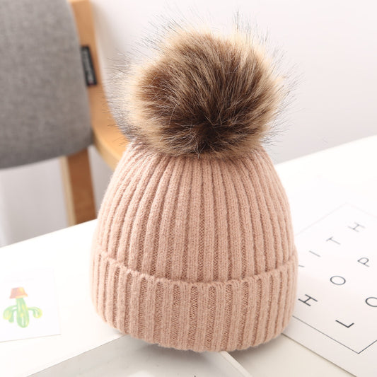 Fur Pom Pom Beanie For Baby Toddler
