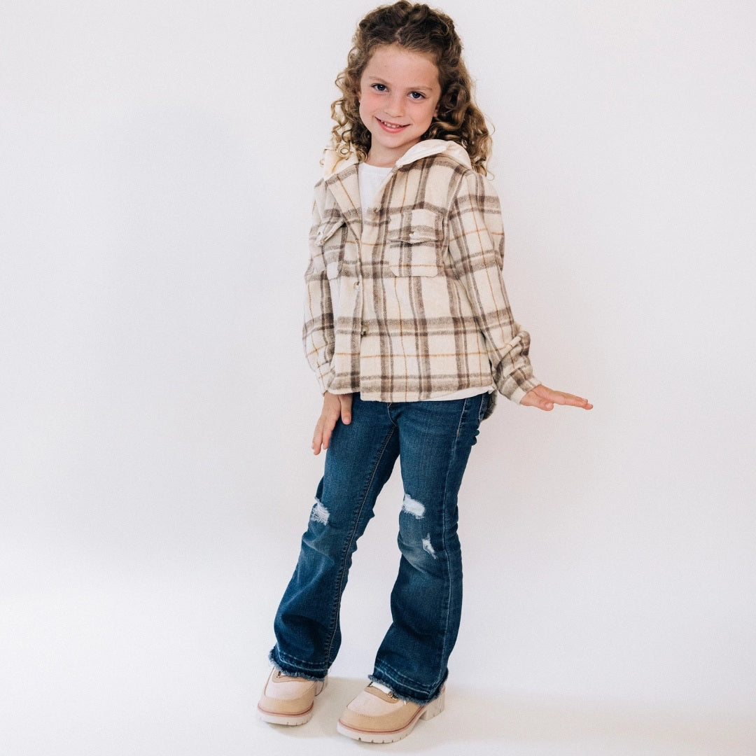 Family Matching Beige Hooded Flannel - Child
