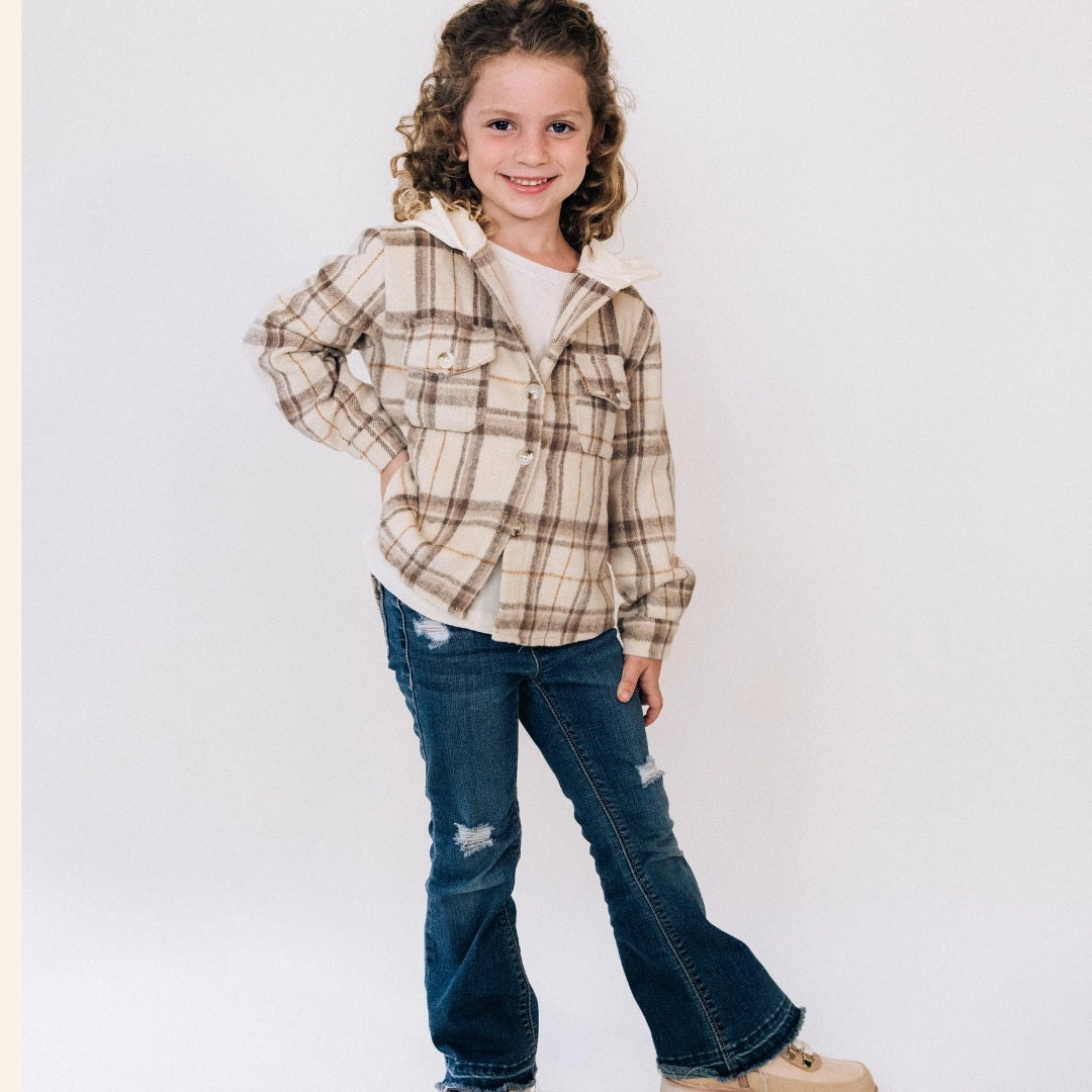 Family Matching Beige Hooded Flannel - Child