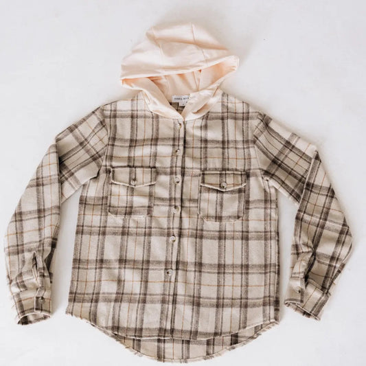Family Matching Beige Hooded Flannel - Adult