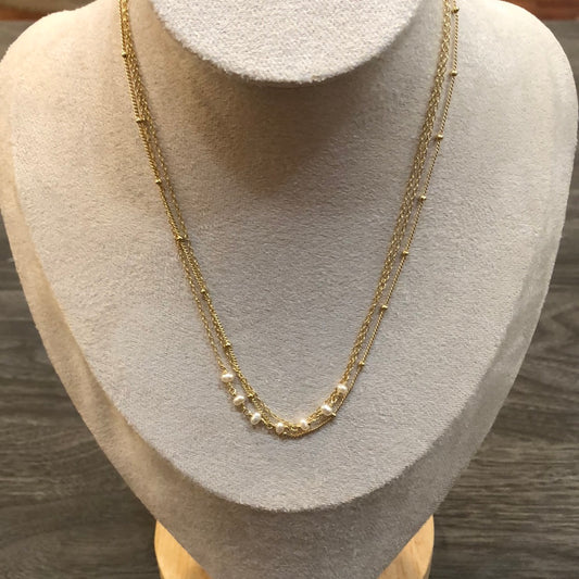 Thin Triple Row Pearl Necklace