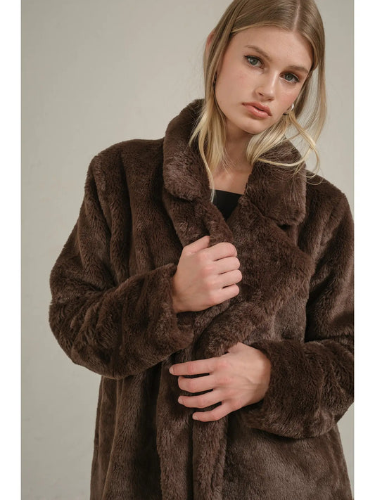 Chocolate Faux Fur Open Front Jacket
